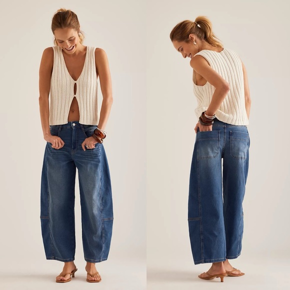 Anthropologie Denim - Anthropologie The Kenna Mid-Rise Heritage Barrel Jeans by Pilcro Denim Knit 30